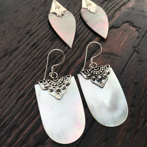 Sterling Silver Stone and Shell Earrings