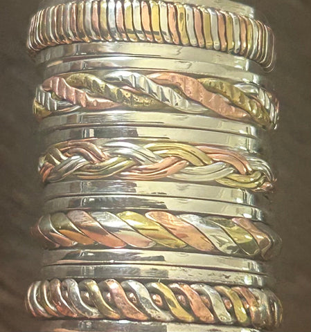 3 Colour Sterling Silver Spinning Rings With Copper and Brass