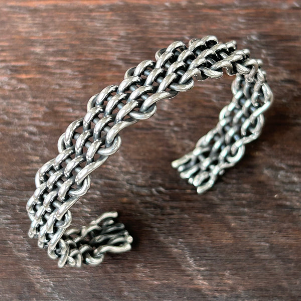 Woven Chain Sterling Silver Cuff Bangle