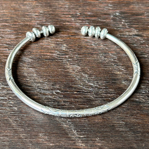 Slim Stamped Ball End Sterling Silver Cuff Bangle