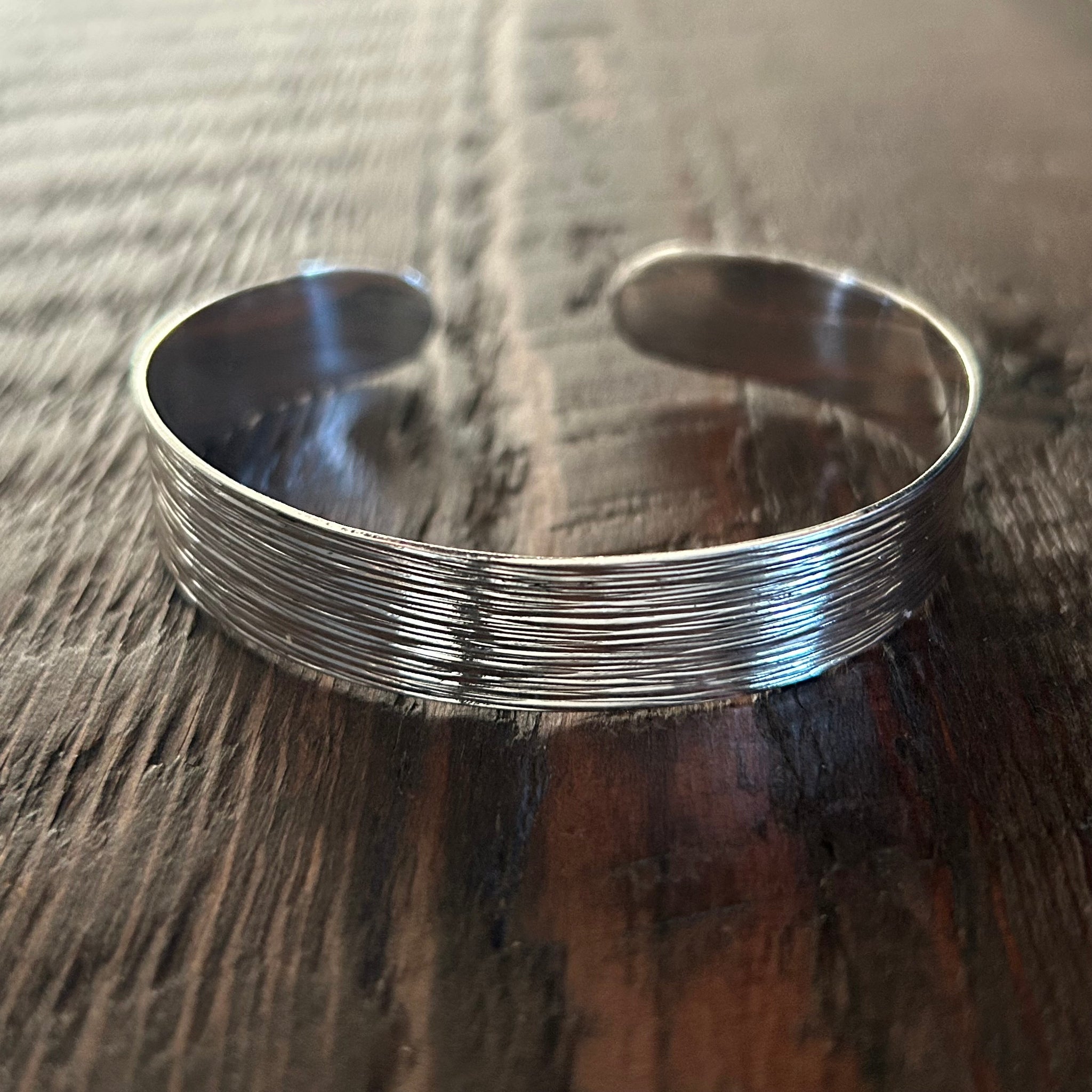 Etched 'Lines' Sterling Silver Cuff Bangle