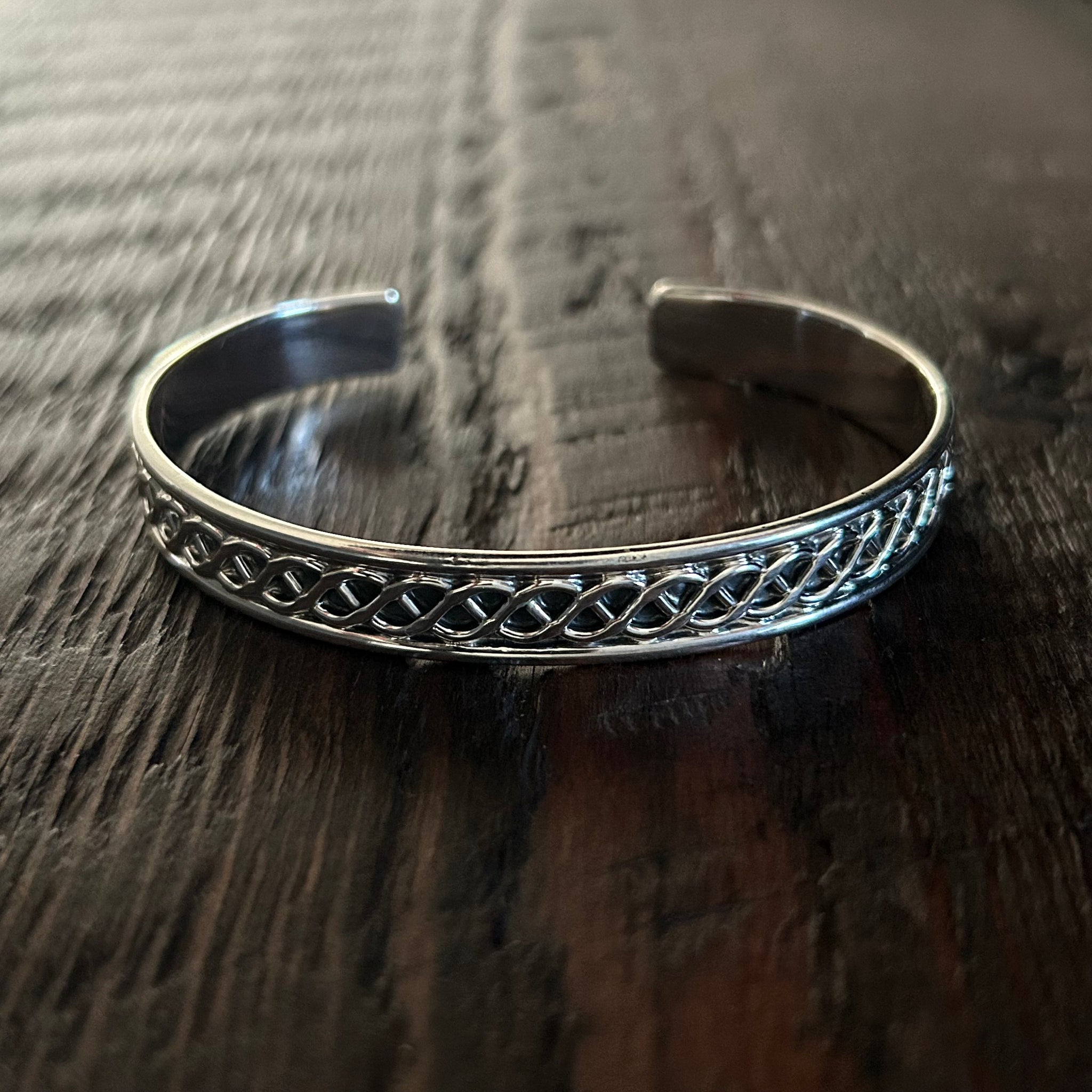 Celtic type twist pattern Sterling Silver Cuff Bangle