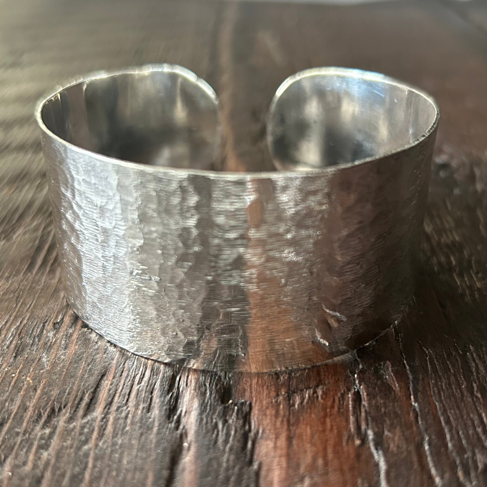 Wide Hammered Sterling Silver Cuff Bangle