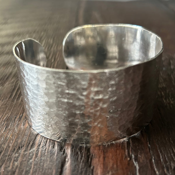 Wide Hammered Sterling Silver Cuff Bangle