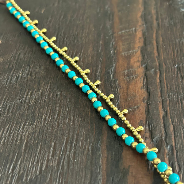 'Bead Love' Bead Bracelet with Teardrops (Mid Blue Turquoise)