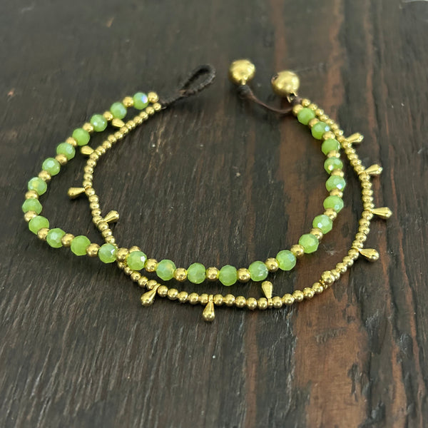 'Bead Love' Bead Bracelet with Teardrops (Bright Green)