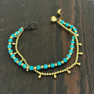 'Bead Love' Bead Bracelet with Teardrops (Mid Blue Turquoise)