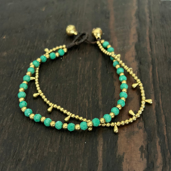 'Bead Love' Bracelet with Teardrops (Light Green Turquoise)