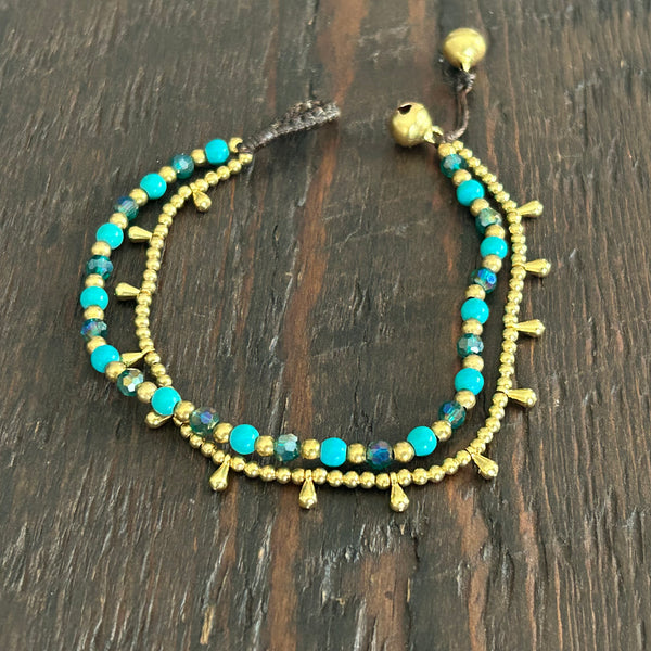 'Bead Love' Bracelet with Teardrops (Blue Turquoise & Iridescent Blue)