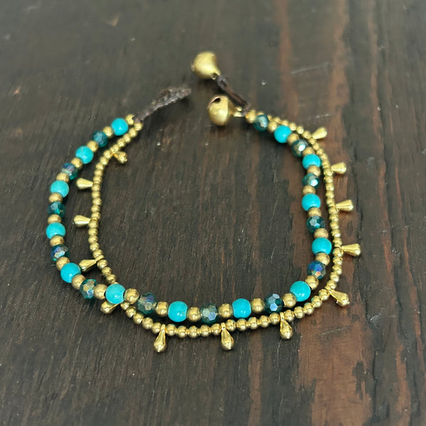 'Bead Love' Bracelet with Teardrops (Blue Turquoise & Iridescent Blue)