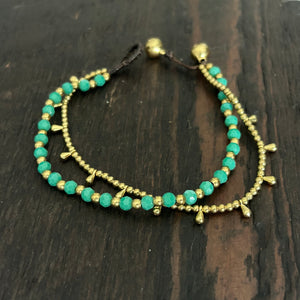 'Bead Love' 2 Strand Droplet Bead Anklet (Lighter Green Turquoise)