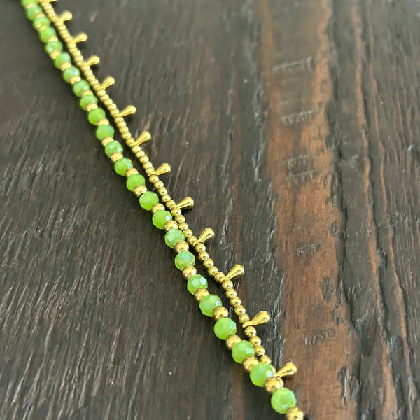 'Bead Love' 2 Strand Droplet Bead Anklet (Bright Green)