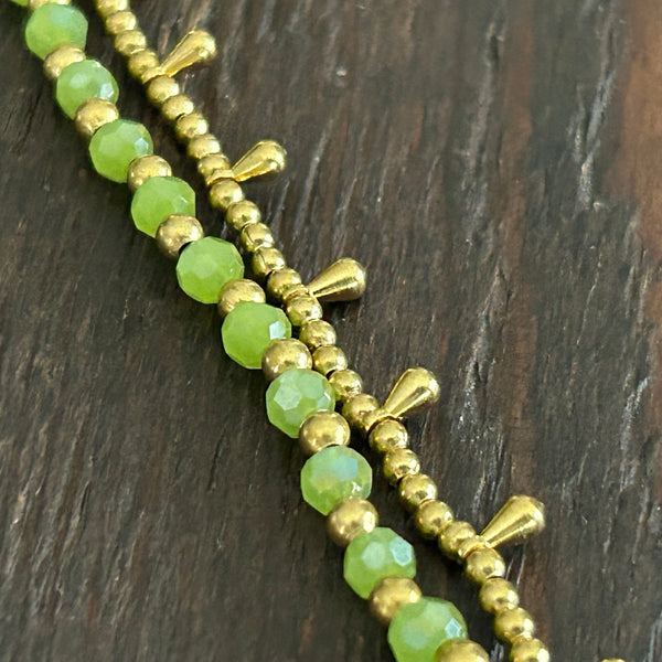 'Bead Love' 2 Strand Droplet Bead Anklet (Bright Green)