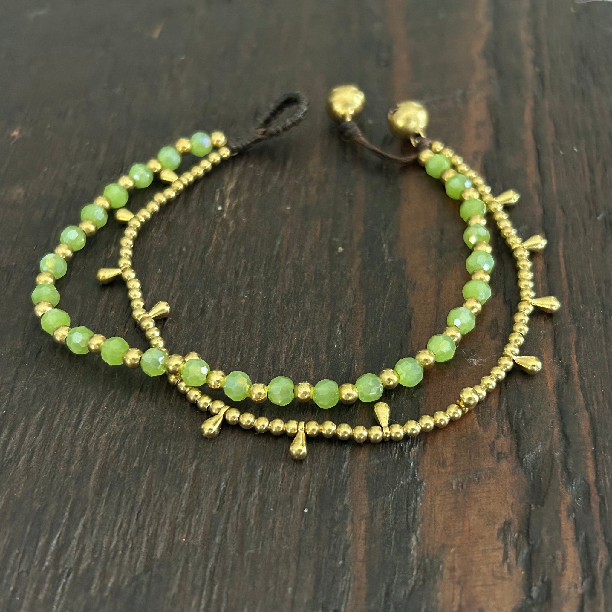 'Bead Love' 2 Strand Droplet Bead Anklet (Bright Green)