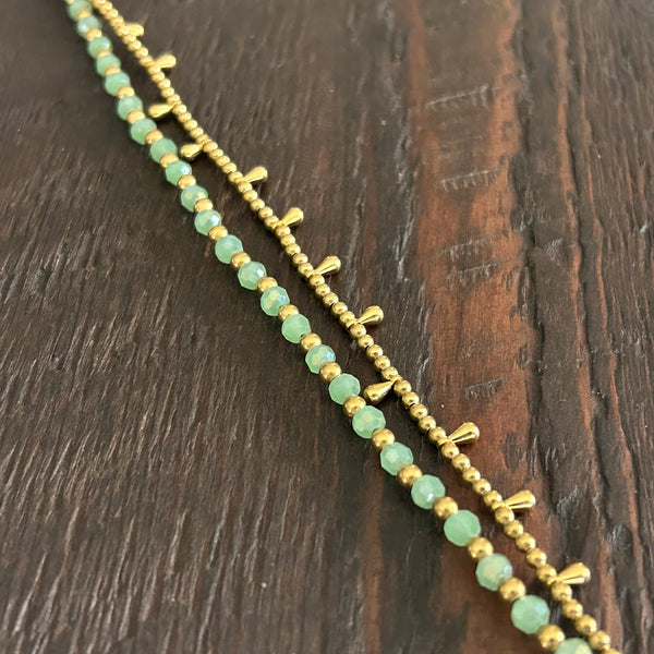 'Bead Love' 2 Strand Droplet Bead Anklet (Mint Green)