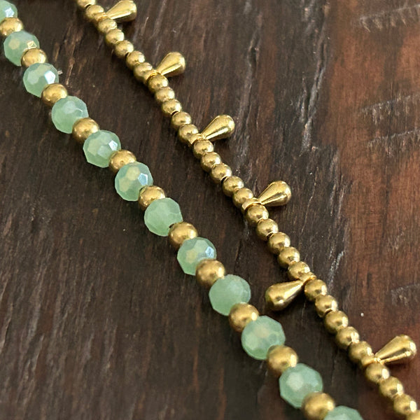 'Bead Love' 2 Strand Droplet Bead Anklet (Mint Green)