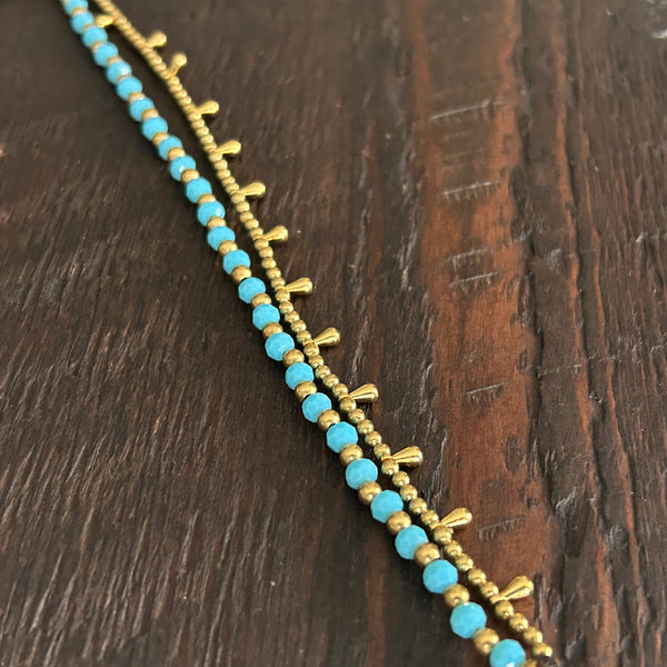 'Bead Love' 2 Strand Droplet Bead Anklet (Light Blue)