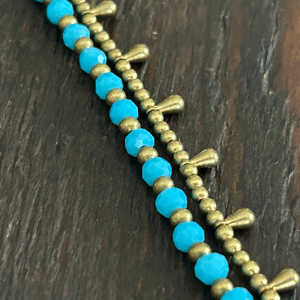 'Bead Love' 2 Strand Droplet Bead Anklet (Mid Blue)