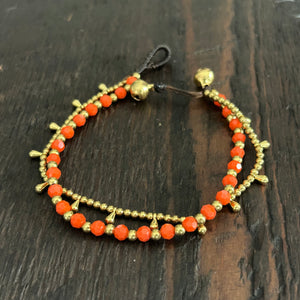 'Bead Love' 2 Strand Droplet Bead Anklet (Orange)