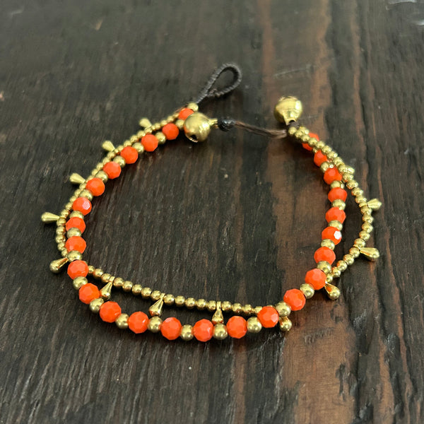 'Bead Love' 2 Strand Droplet Bead Anklet (Orange)