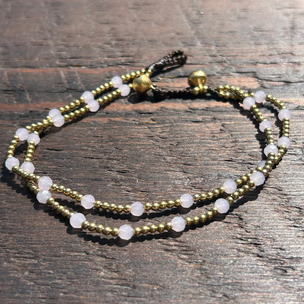 'Bead Love' 2 Strand Anklet (Light Pink)