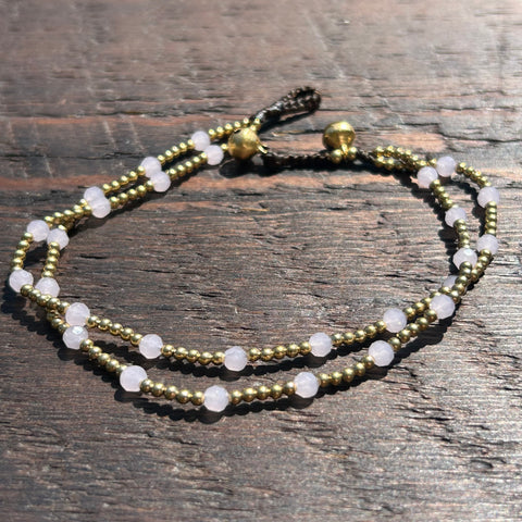 'Bead Love' 2 Strand Anklet (Light Pink)