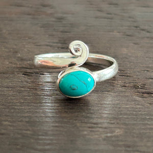 Simple Swirl Adjustable Sterling Silver Ring - Turquoise