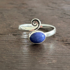 Simple Swirl Adjustable Sterling Silver Ring - Lapis