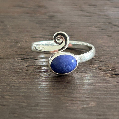 Simple Swirl Adjustable Sterling Silver Ring - Lapis