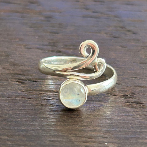 Larger Double Swirl Adjustable Sterling Silver Ring - Moonstone