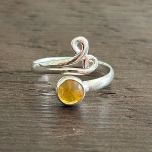 Larger Double Swirl Adjustable Sterling Silver Ring - Amber