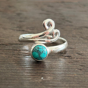 Larger Double Swirl Adjustable Sterling Silver Ring - Turquoise