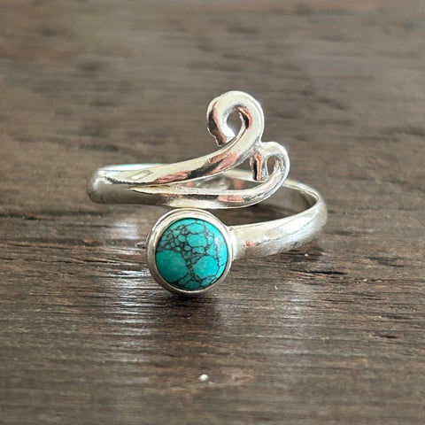 Larger Double Swirl Adjustable Sterling Silver Ring - Turquoise