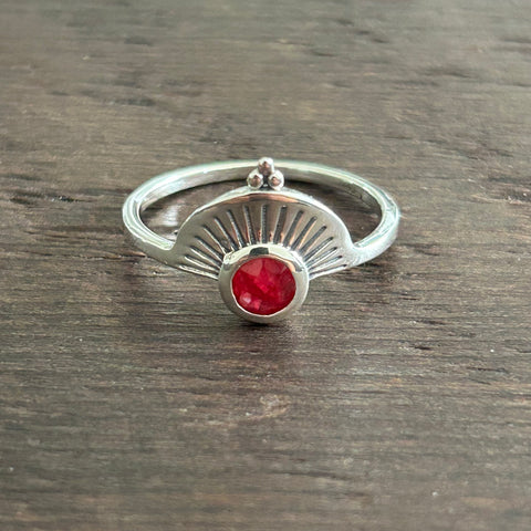 Stylish Sterling Silver Ring With Stone - Ruby (Lab created)