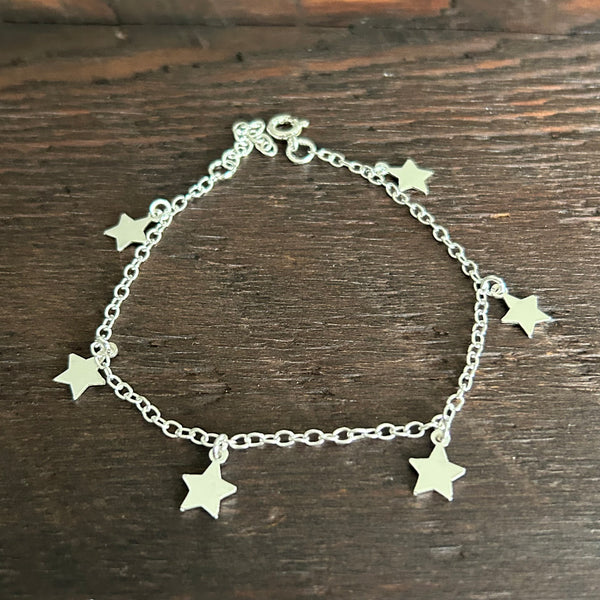 Sterling Silver Anklet - Star Charms