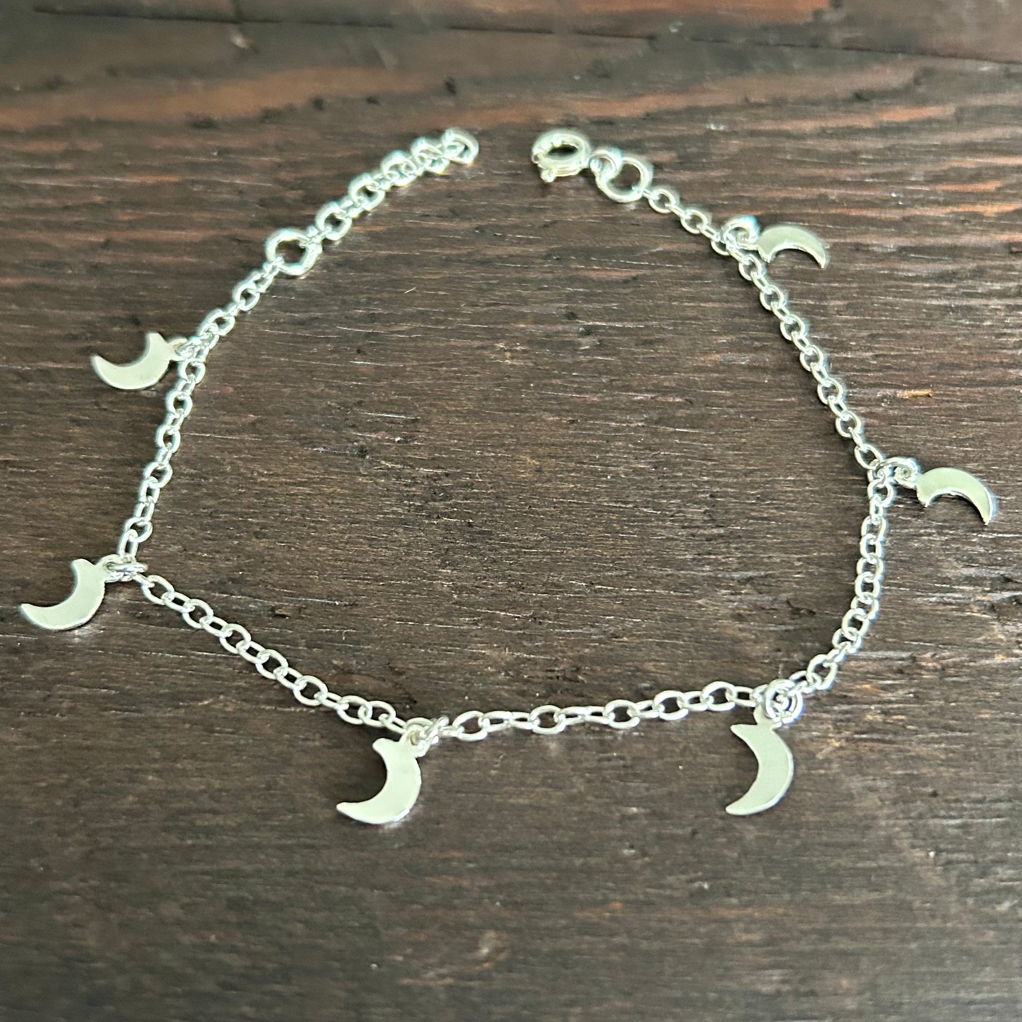 Sterling Silver Anklet - Crescent Moon Charms