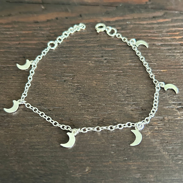 Sterling Silver Anklet - Crescent Moon Charms