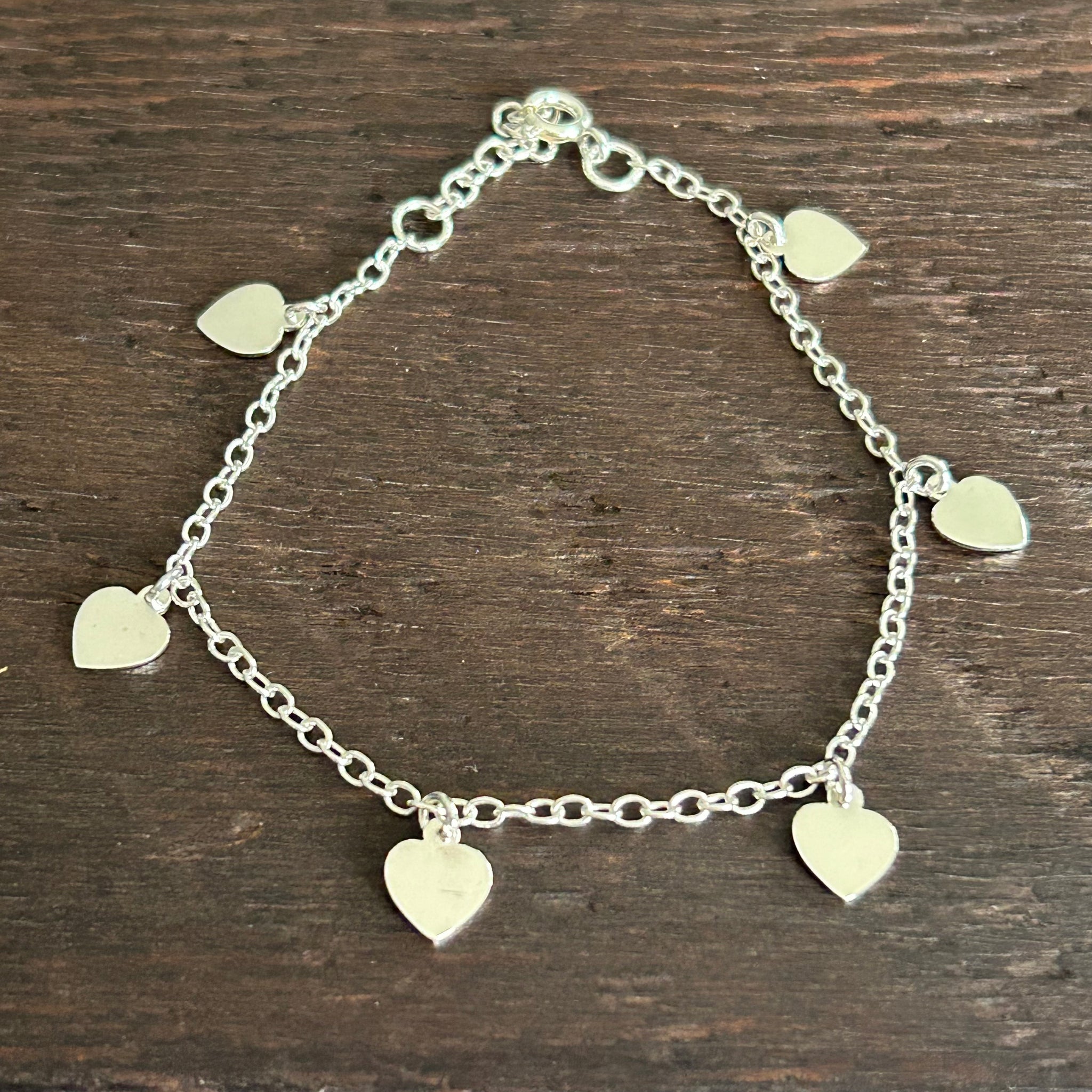 Sterling Silver Anklet - Heart Charms