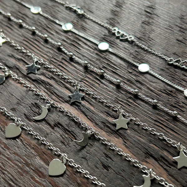 Fine Sterling Silver Bracelet - Crescent Moon Charms