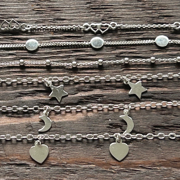 Fine Sterling Silver Bracelet - Crescent Moon Charms