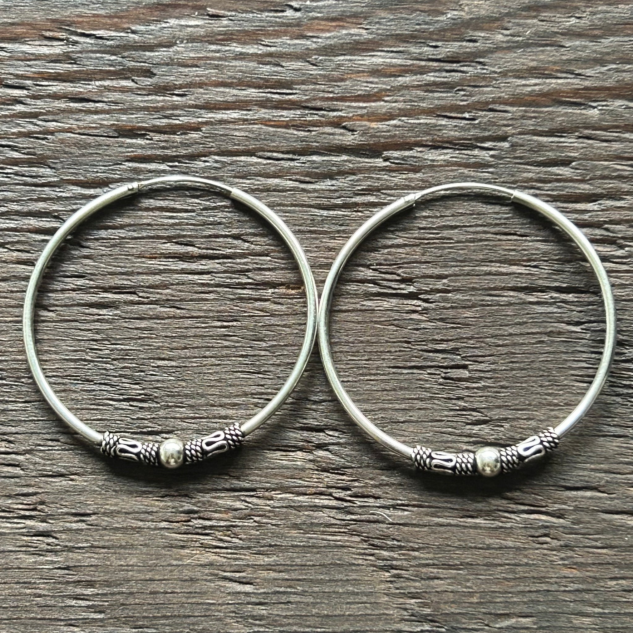 Sterling Silver Balinese Hoop Earrings -XL