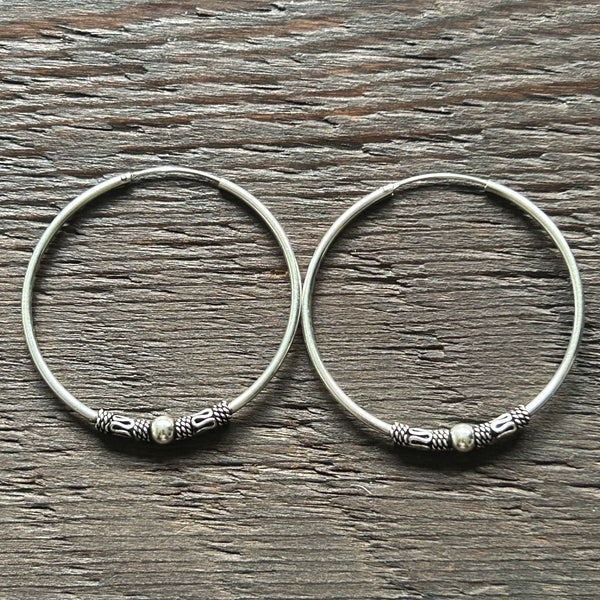 Sterling Silver Balinese Hoop Earrings -XL