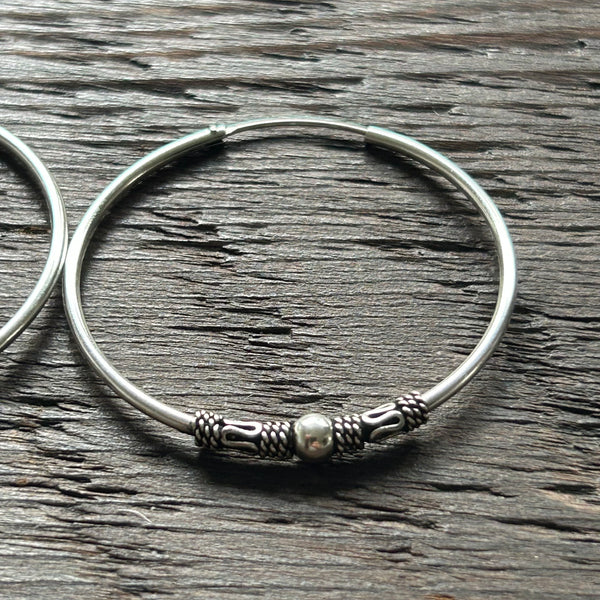 Sterling Silver Balinese Hoop Earrings -XL