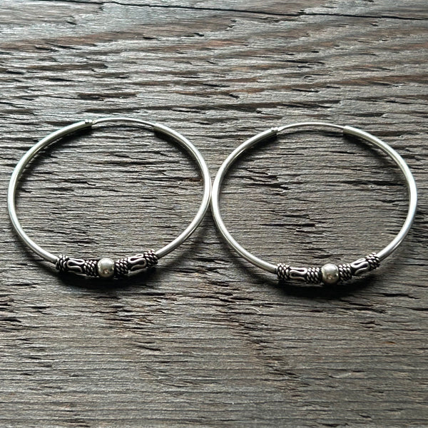 Sterling Silver Balinese Hoop Earrings -XL