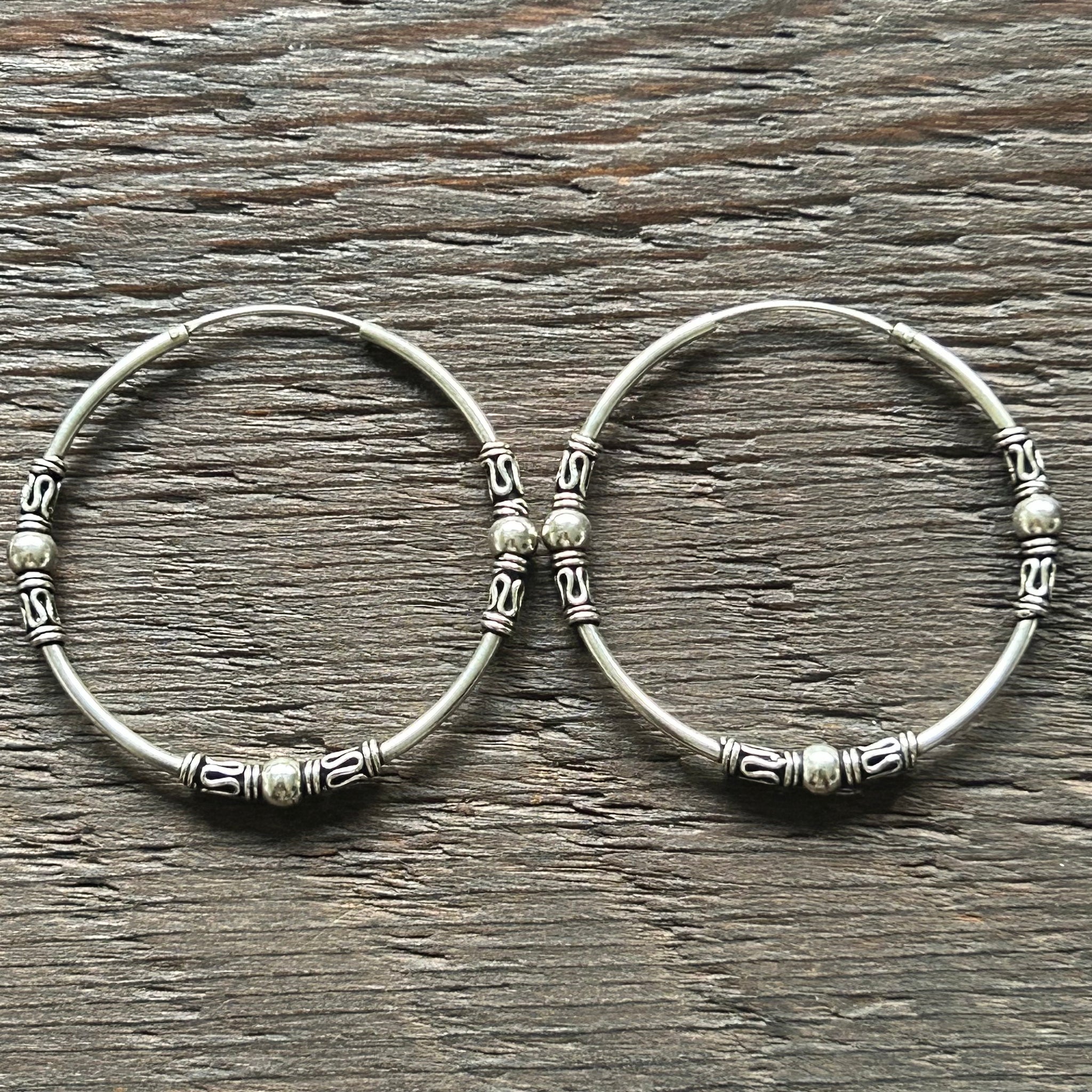 Sterling Silver Balinese Hoop Earrings -XL