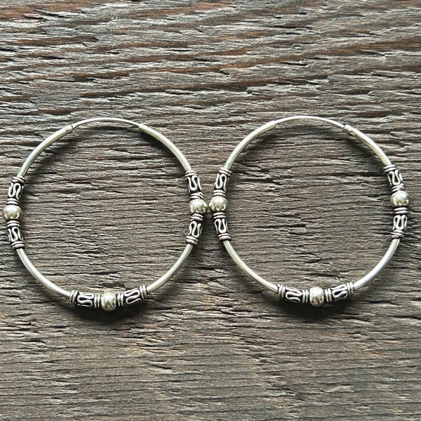 Sterling Silver Balinese Hoop Earrings -XL