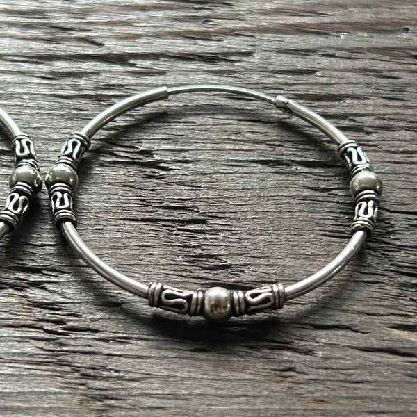 Sterling Silver Balinese Hoop Earrings -XL