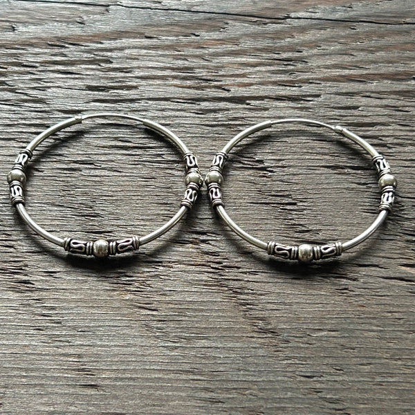 Sterling Silver Balinese Hoop Earrings -XL