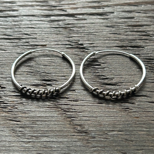 Sterling Silver Balinese Hoop Earrings