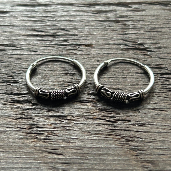 Sterling Silver Balinese Hoop Earrings